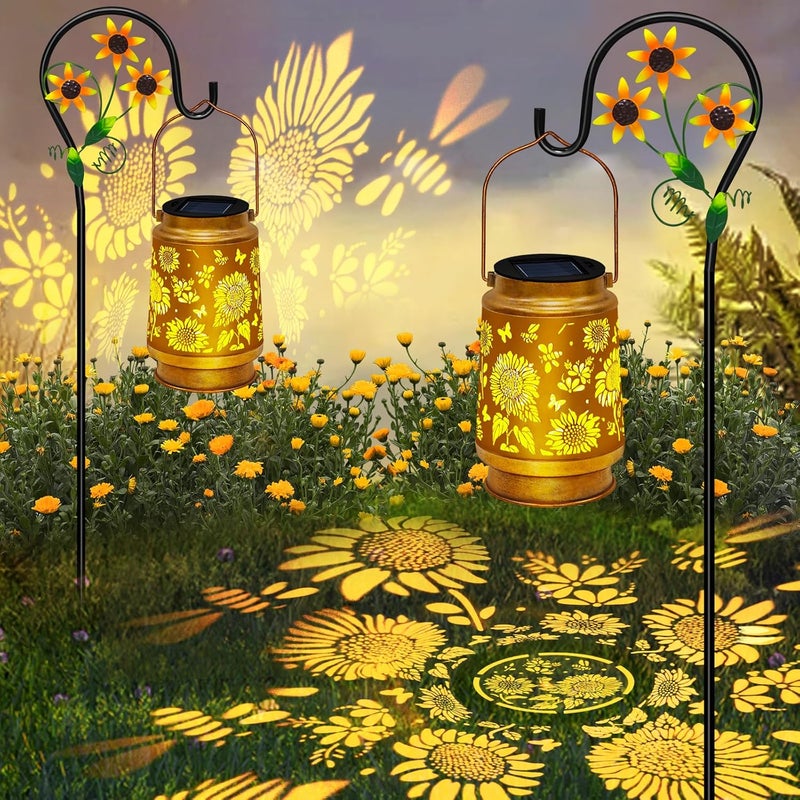 EDOF 2 Pack Sunflower Hanging Solar Lanterns Outdoor Lights Sunflower Gifts for Women Men Metal Waterproof Decor Garden Lanterns for Yard, Patio, Lawn, Pathway,Porch - Image 1